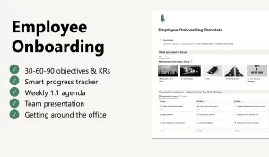 The collaborative space between managers and their new employees. Make sure the first 3 months are a success with keeping everything that is important in this central place for new employees. Measure objectives with the 30-60-90 plan and automated databased.