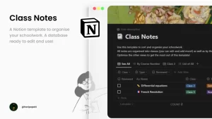 A Notion template to organise your schoolwork. A database ready to edit and use!