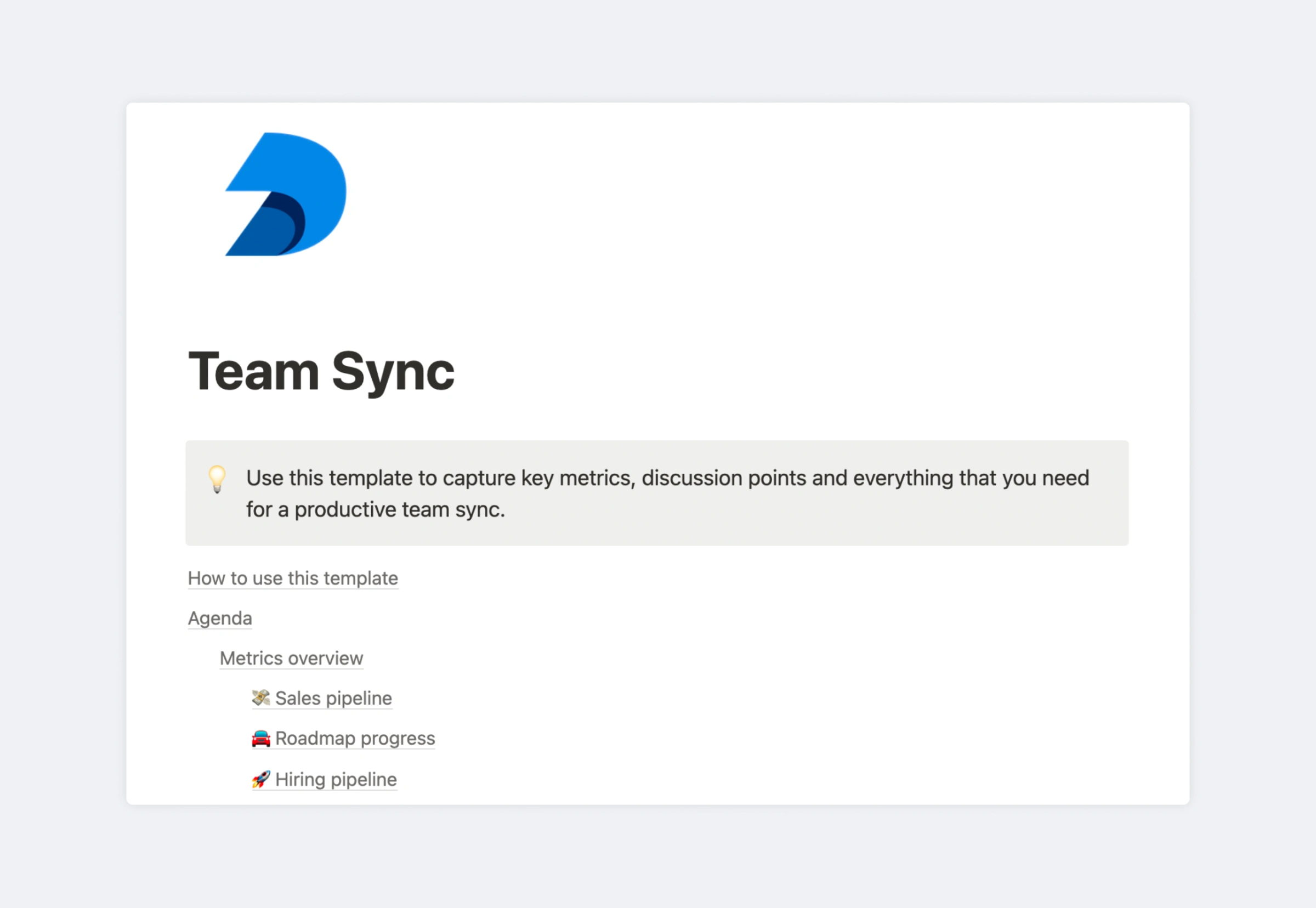 Deepnote’s team sync template