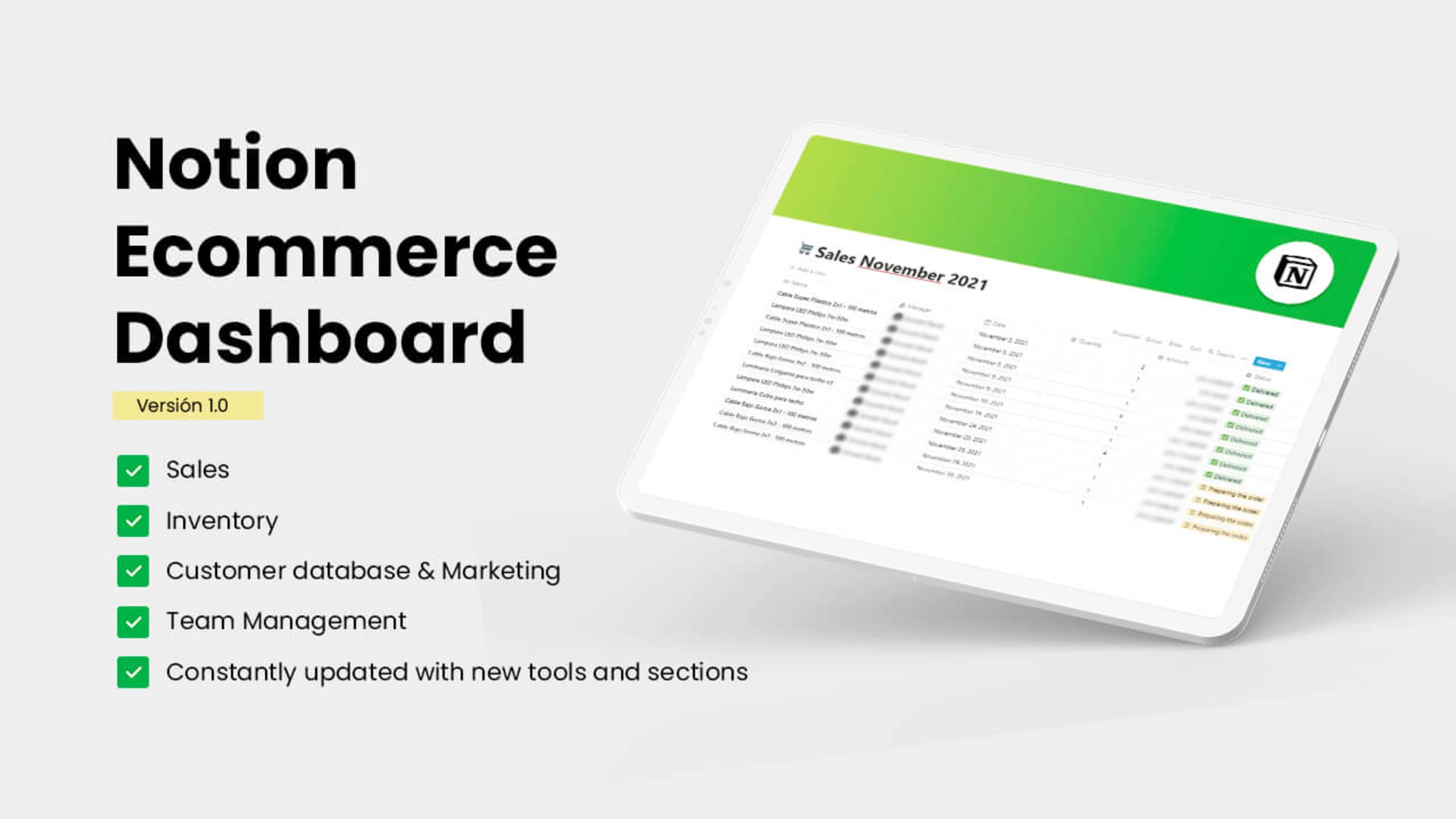 Notion Ecommerce Dashboard or NED