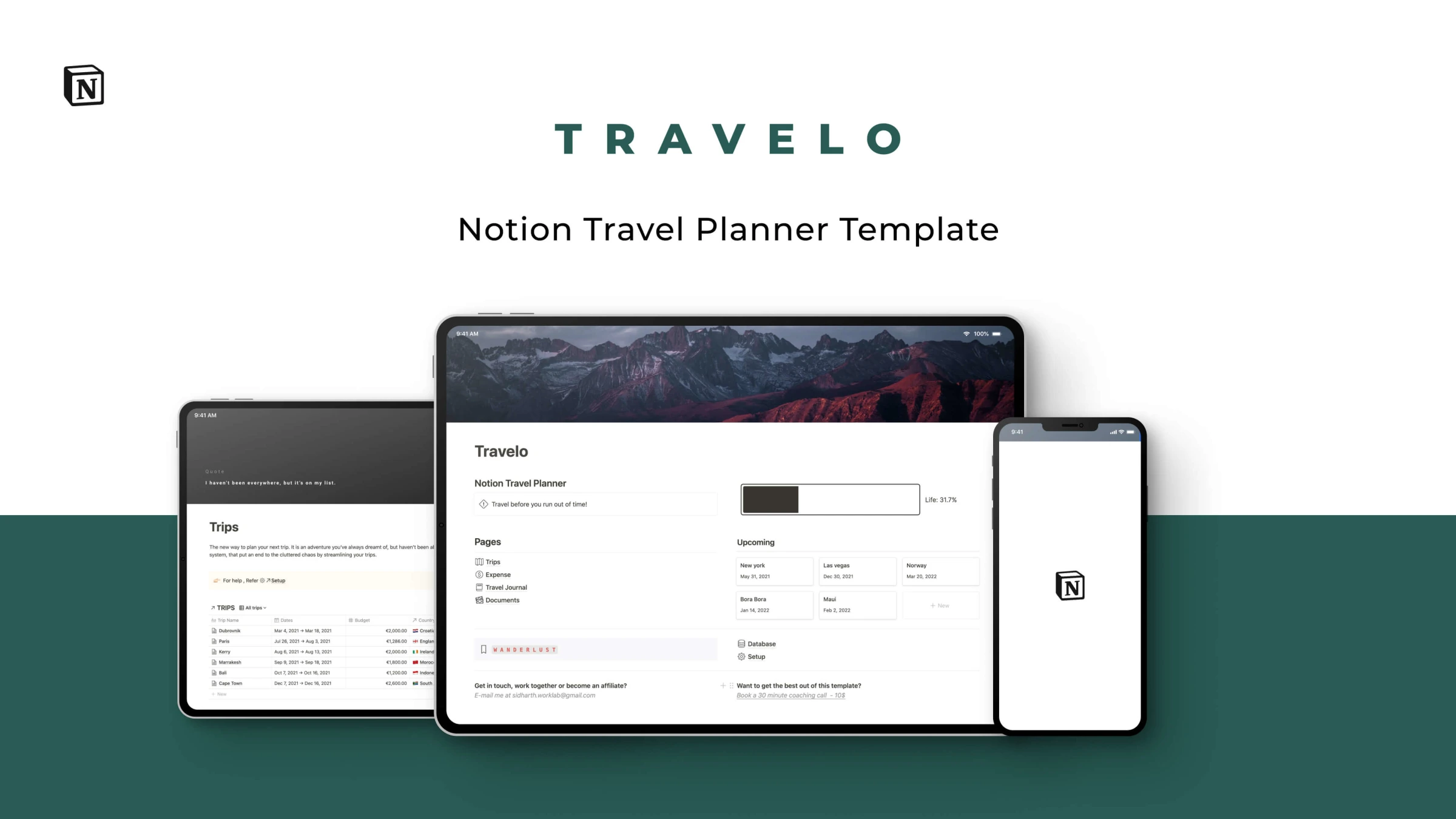 Travelo : Notion Travel Planner template