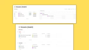 This is a Notion template that implements a project management system based on Scrum principles. It is consists of different tables and views: scrum board