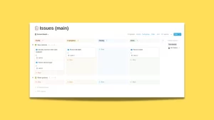 This is a Notion template that implements a project management system based on Scrum principles. It is consists of different tables and views: scrum board