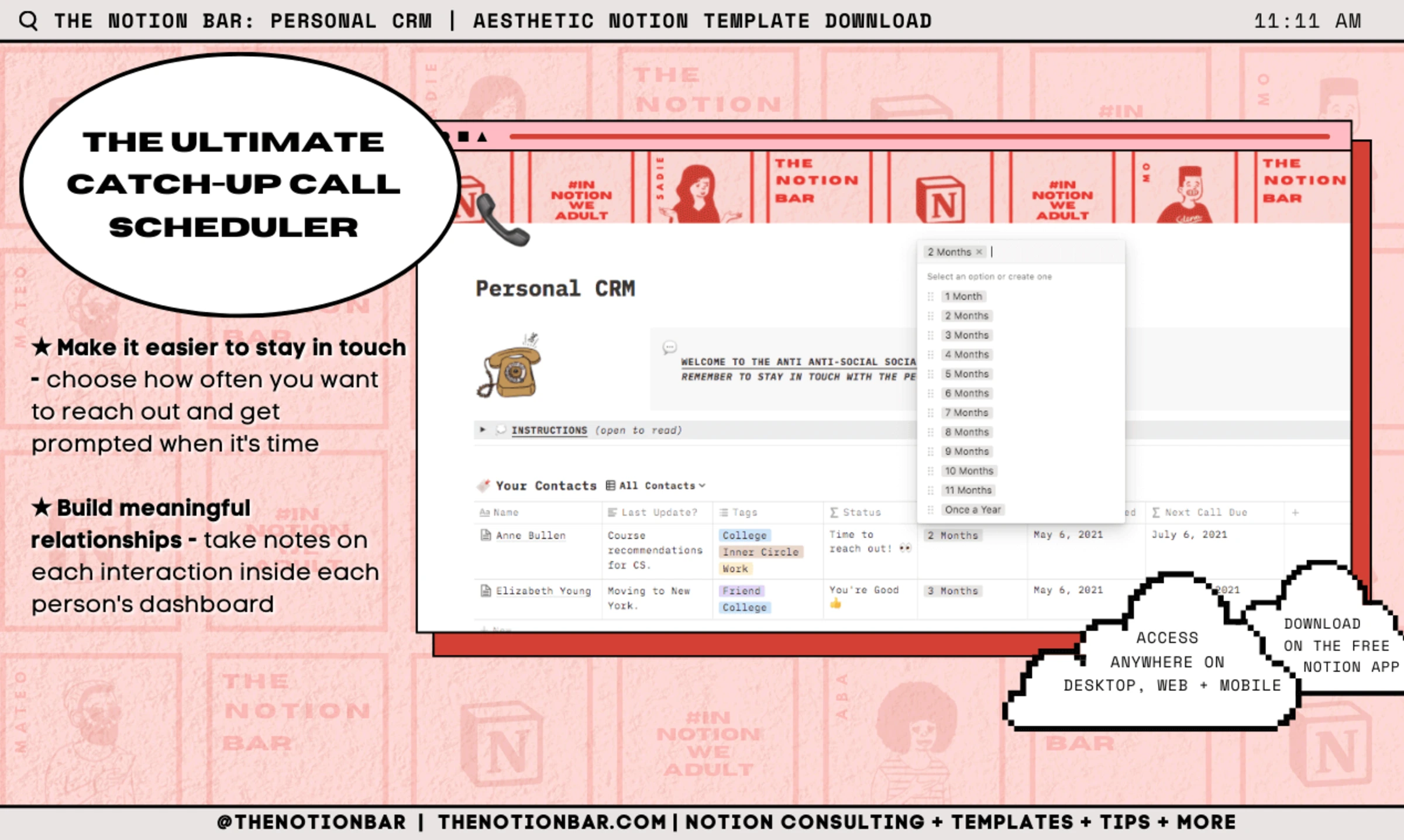 Personal CRM & Relationships Tracker | Aesthetic Notion Template Download