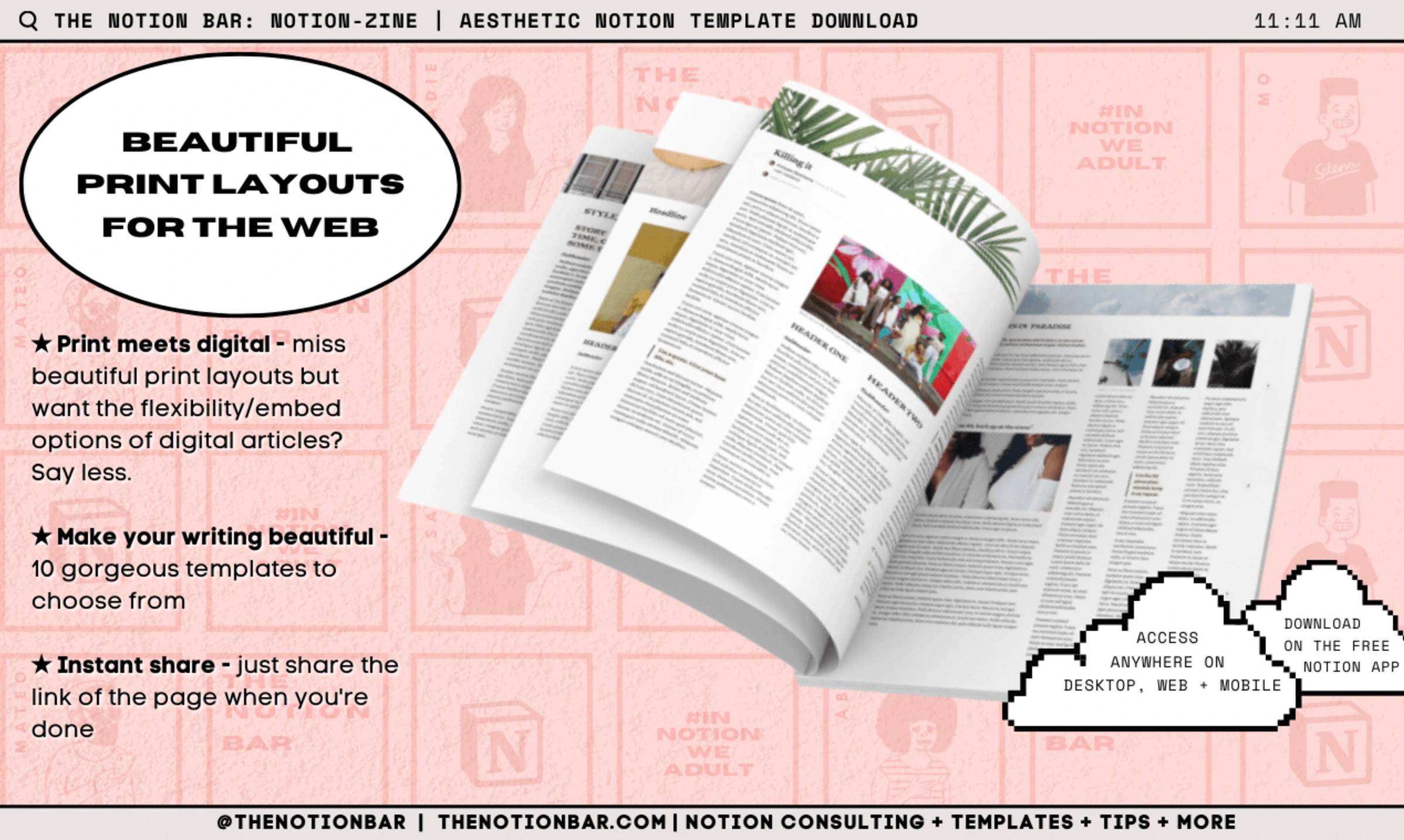 Notion-Zine | Issue One (Ten Magazine Layout Blogging Notion Templates)