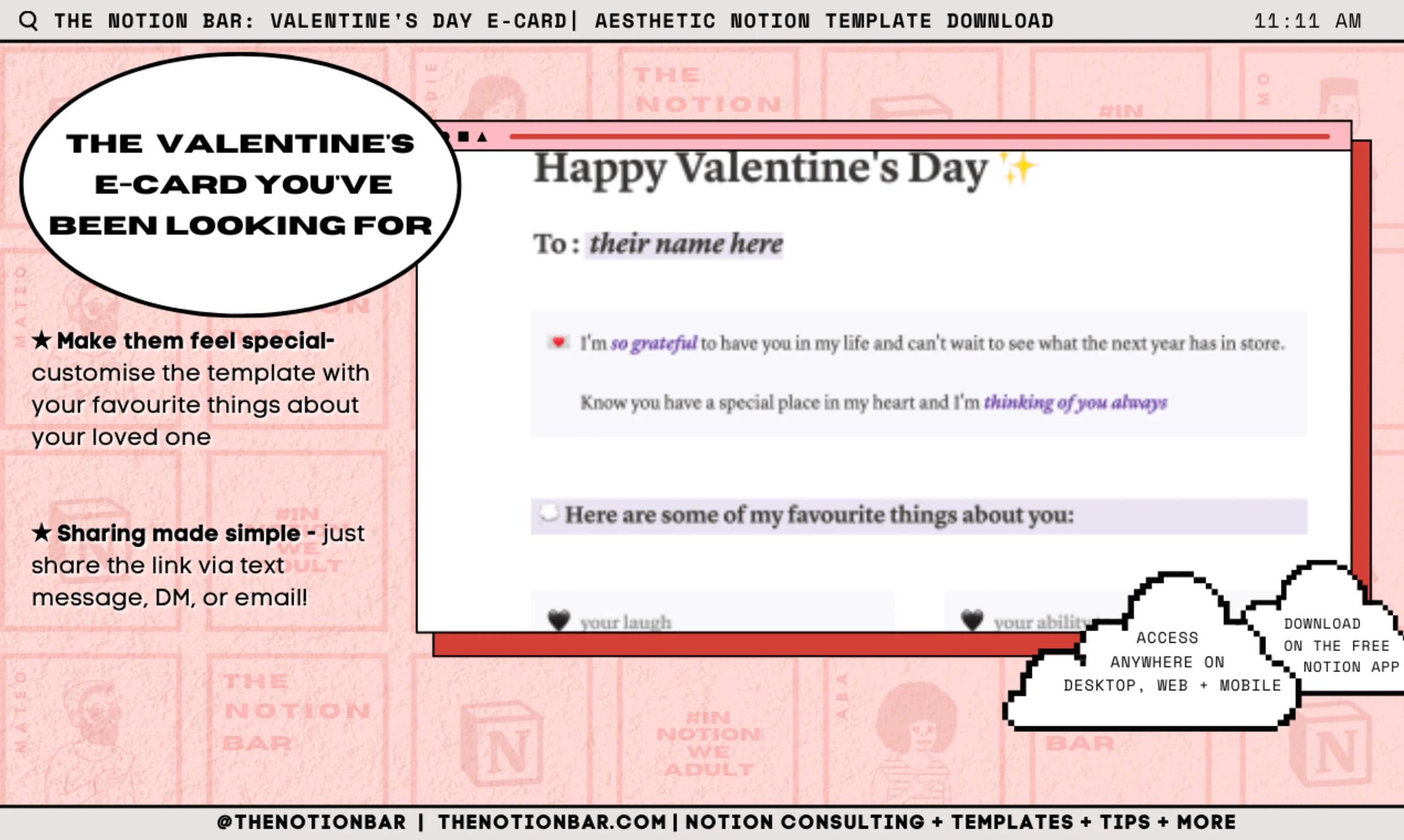 Valentine’s Day E-Card | Aesthetic Notion Template Download