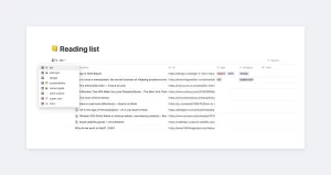 I made this for personal use to keep track of my reading list. I use it with Notion's web clipper. The new articles are added to the first view ''list''. I created other views and named them as categories. The tags help with search at a later time. I wanted to keep this list on Notion instead of Pocket or another reading app. Since Notion allows for different view options and more customization.