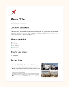 This template gives you a sense of the many different types of content you can add while taking quick notes in any situation. It includes a to-do list with checkboxes