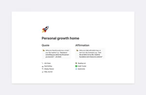 Create your own digital personal growth home page in Notion. We made this template to help people organize their lives and provide them with the tools to accelerate their personal development.