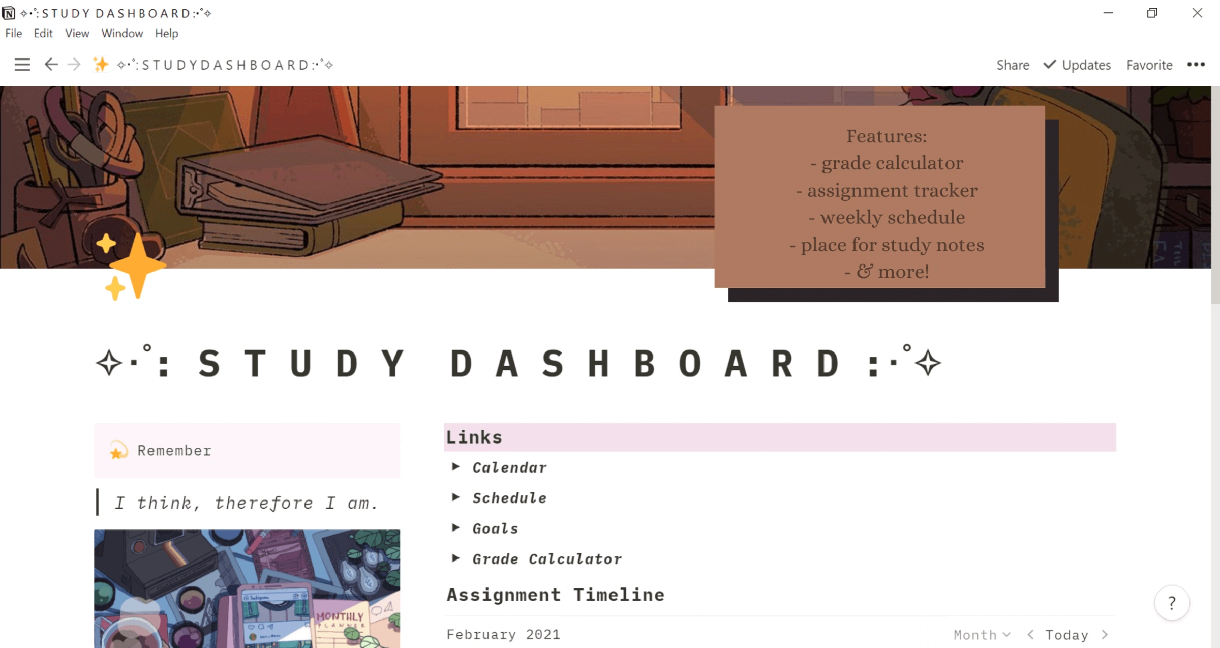 aesthetic university study semester tracker/dashboard