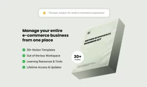 The Notion Ecommerce Business KIT is an easy-to-use package that has everything you need to run a successful ecommerce business from one place. 30+ Notion Templates ; Out-of-the-box Workspace ; Full Setup Guide ; Additional Learning Resources ; Lifetime Access & Updates