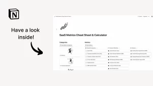 The SaaS Metrics Cheat Sheet & Calculator gives you access to an aggregate list of 18 key SaaS metrics with clear definitions and formulas. You'll also get a user-friendly calculator that makes it easy to measure and track your SaaS metrics.